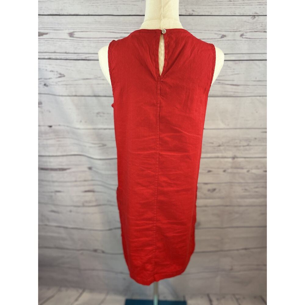 Halston Red Linen Blend Shift Dress Small Sleeveless Pocket Dress - Picture 4 of 7